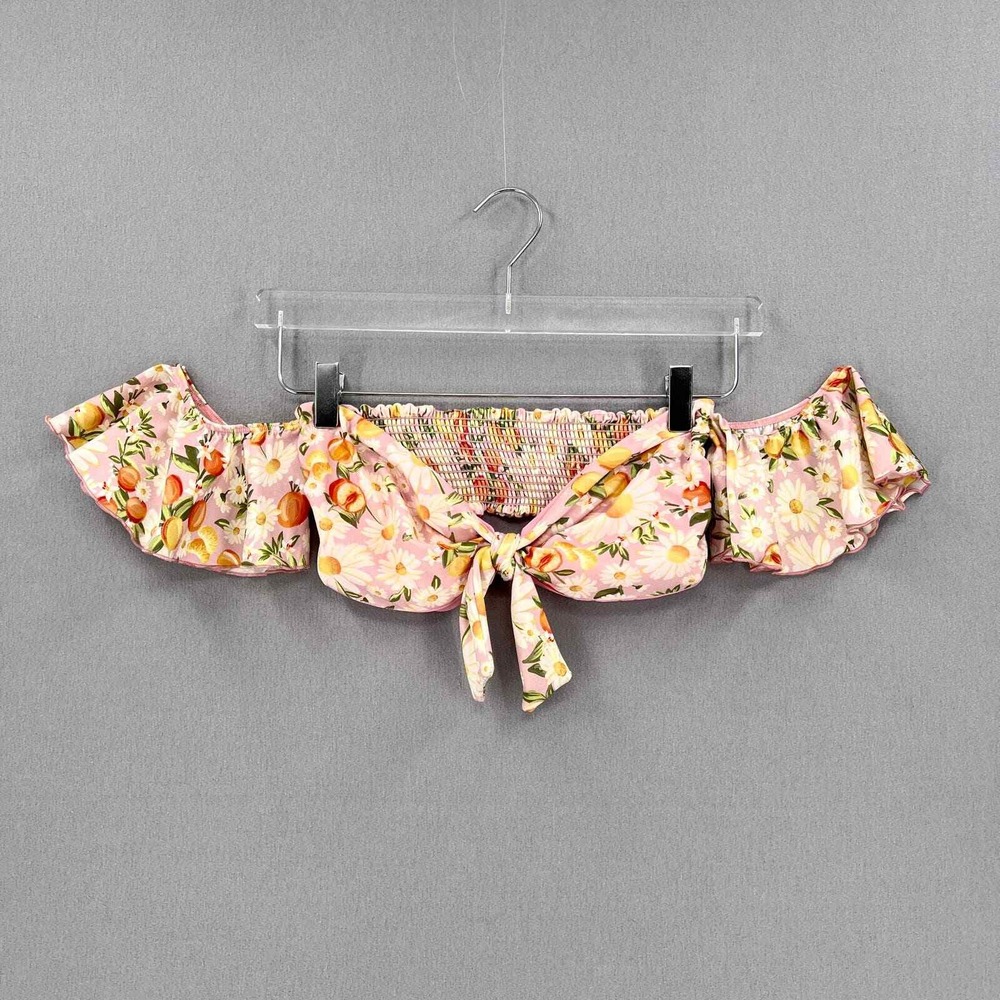 FARM RIO Tangerine Dream Flutter Sleeve Bikini Top Medium Pink Floral Ruffle - Picture 4 of 13